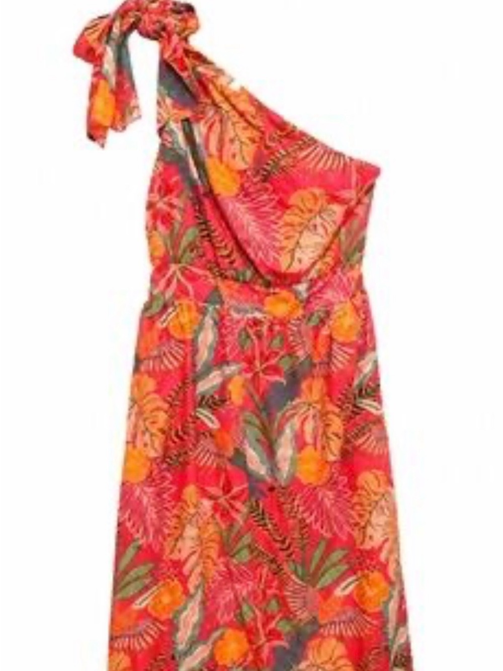 Gibson Latimer One-Shoulder Tropical Floral Dress in Coral & Orange